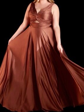 Ladivine Satin A-Line Dress NWT Sienna Brown Size 8